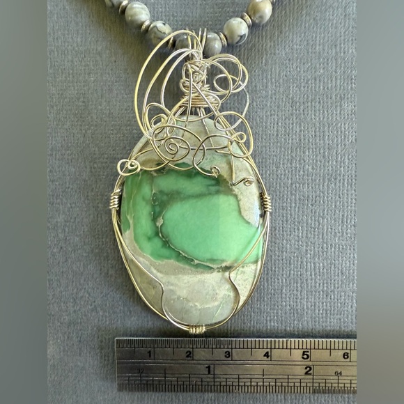 NEW Picasso Stone Variscite Pendant Semiprecious Gemstone Earring Necklace Set - Picture 4 of 7